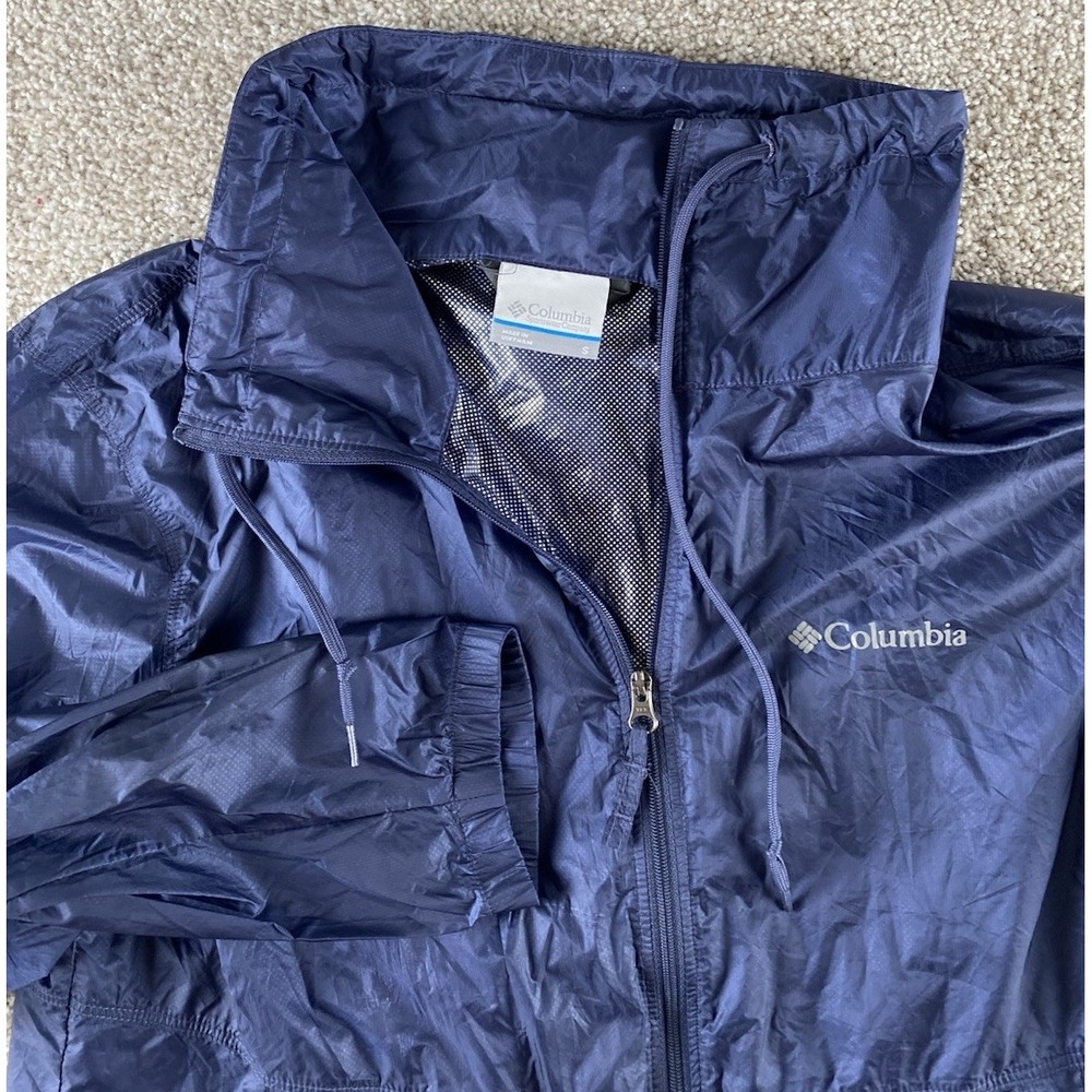 Columbia Omni Heat Womens S Light Rain Jacket Full Zip Dark Blue Nylon/Polyester